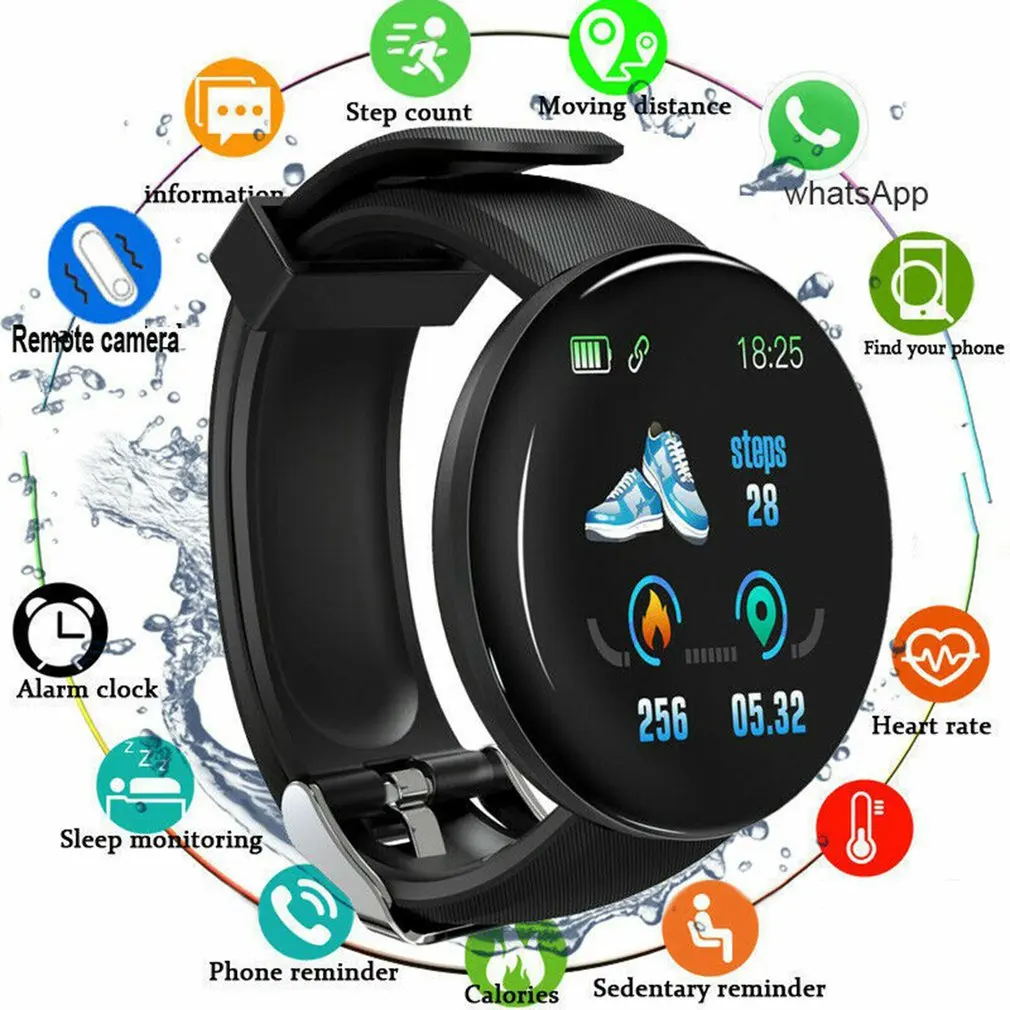 D18 Smart Watch for Men Kids Color Screen Smartwatch Sports Tracker Blood Pressure Heart Rate Monitor Electron Clock Watches