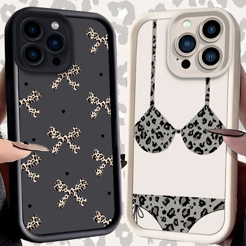 Leopard Print Pictorial Bikini For iPhone 16 15 14 13 12 11 Pro Max XS Max XR 7 8 Plus Phone Case Shockproof Soft Silicone Cover