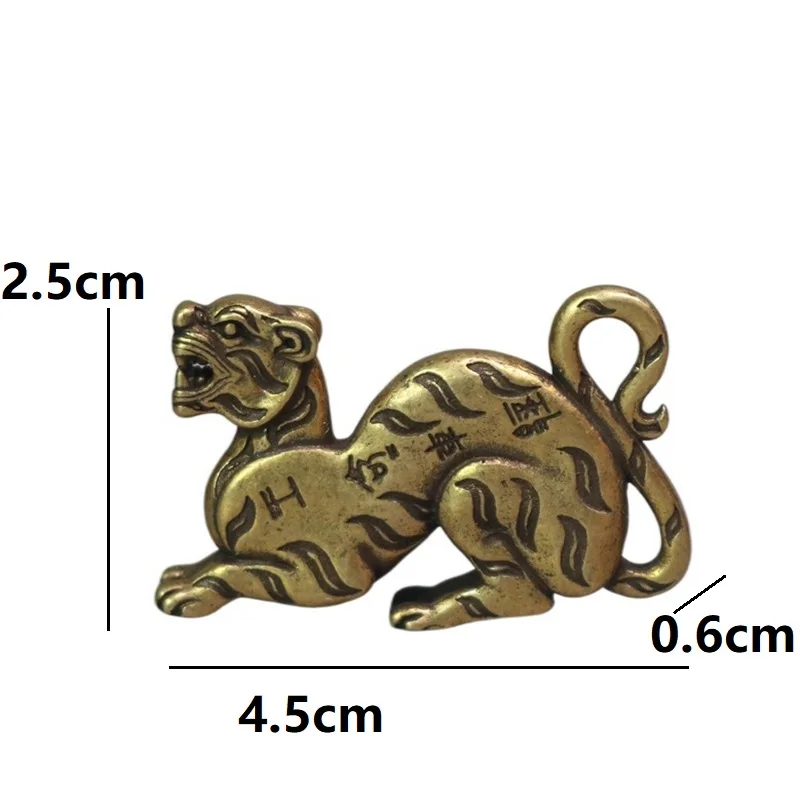 Antique Copper Sculpture Chinese Tiger Token Statue Desktop Ornament Home Decor Natural Aging Brass Animal Figurines Decorations