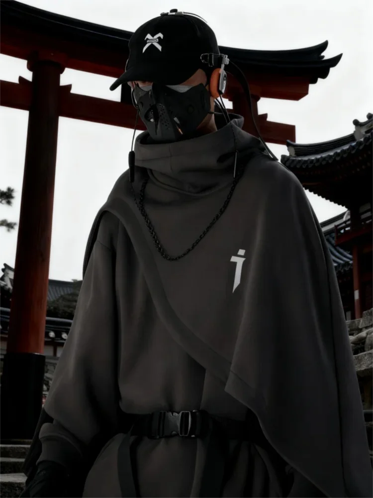 

Unisex Cape Hoodie - Architectural Turtleneck Design with Two-Layer Look (Heavyweight French Terry for Urban Techwear)