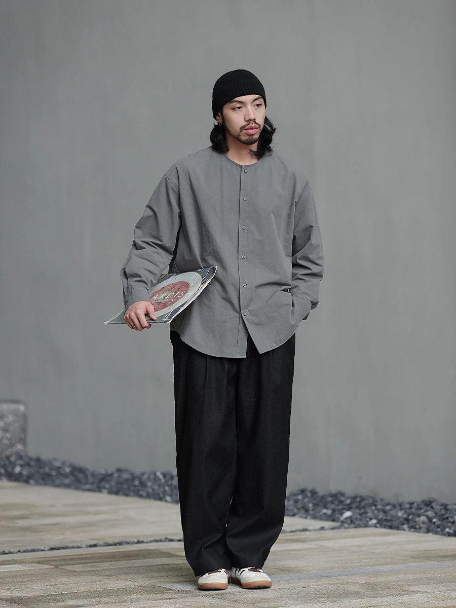 

ay Long Sve Loose Fit Collarl irt y Sle Commute irt Autumn Winter Layering Breathable Pure Cotton Men's S...