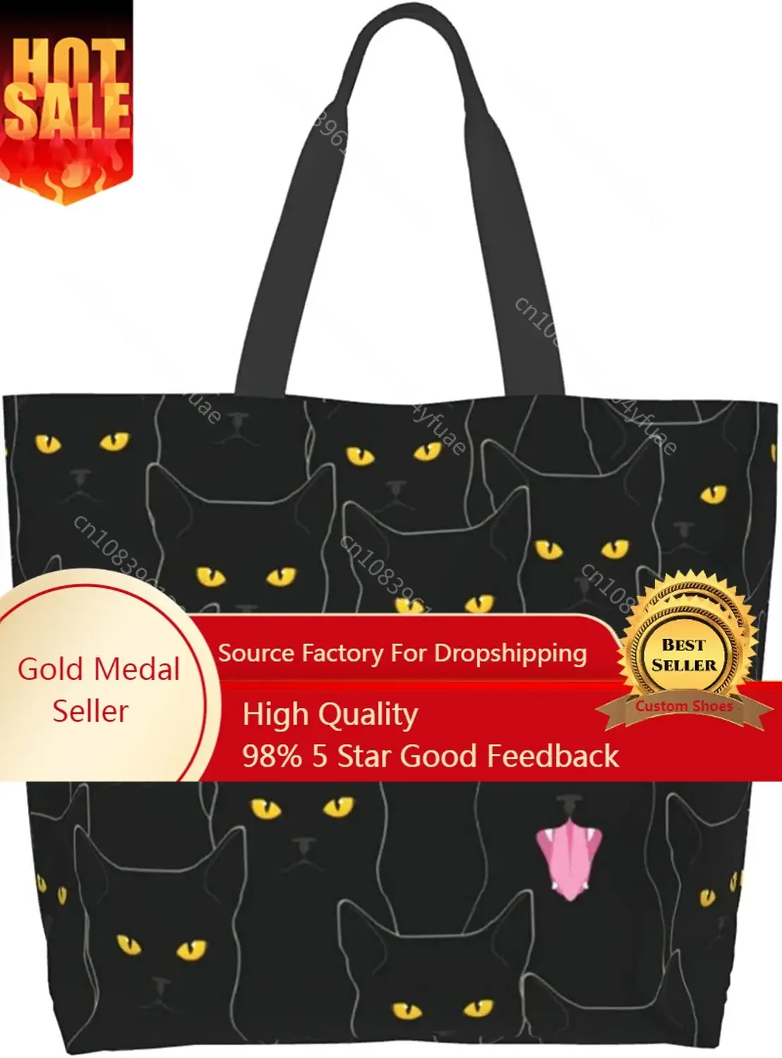 

Cat Large Tote Bag for Women Reusable Grocery Bag Waterproof Shopping Handbag with Inner Pocket for Travel Work Beach Gym