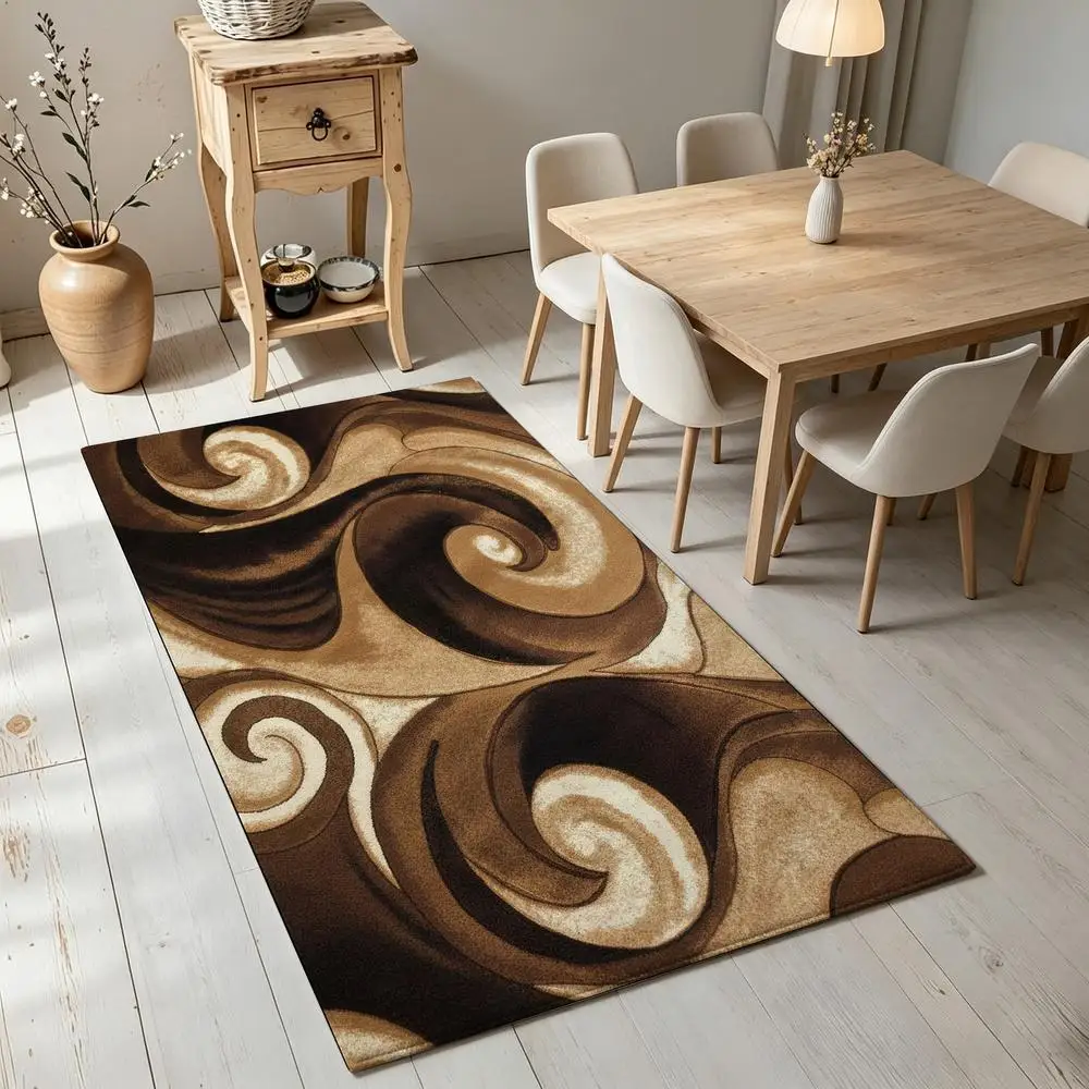 2D 1 piece soft and comfortable, easy to care, machine washable indoor rug, country style home decor with swirl pattern, suitable for under dining table, living room, bedroom, entryway, office, hallway floor spaces