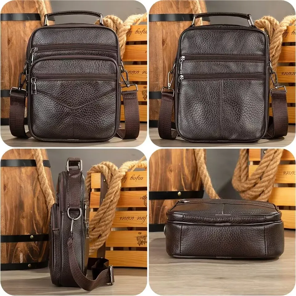 Black Men\'s Natural Leather Shoulder Bag Small Male Genuine Leather Handbag Easy Travel Crossbody Bag Quality Messenger Bag