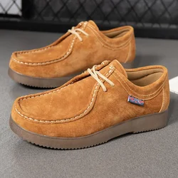 Men Casual Shoes High-Grade Suede Leather Work Shoes Male Lace-up Flats Sneakers Platform British Business Party Dress Shoes 46