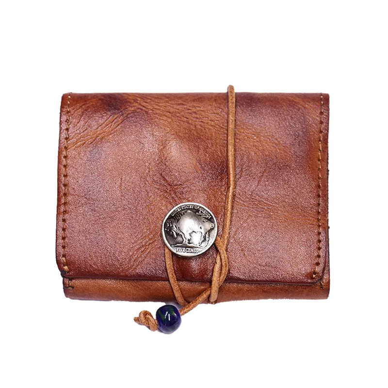 Original Vintage Handmade Planting Cowhide Small Card Bag Personalized Unisex Driver License Storage Bag Multifunctional Wallet
