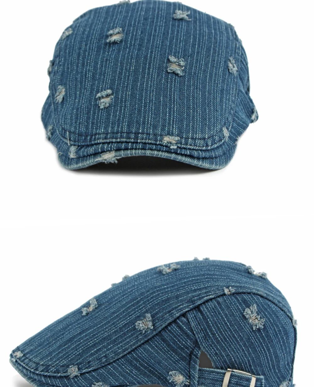 HT5099 Herren- und Damen-Baskenmütze, Retro-Künstlermütze aus Baumwolle, Verstellbare Ivy-Flatcap für Männer und Frauen, Frühling-Herbst Denim-Baskenmütze – Detail 9