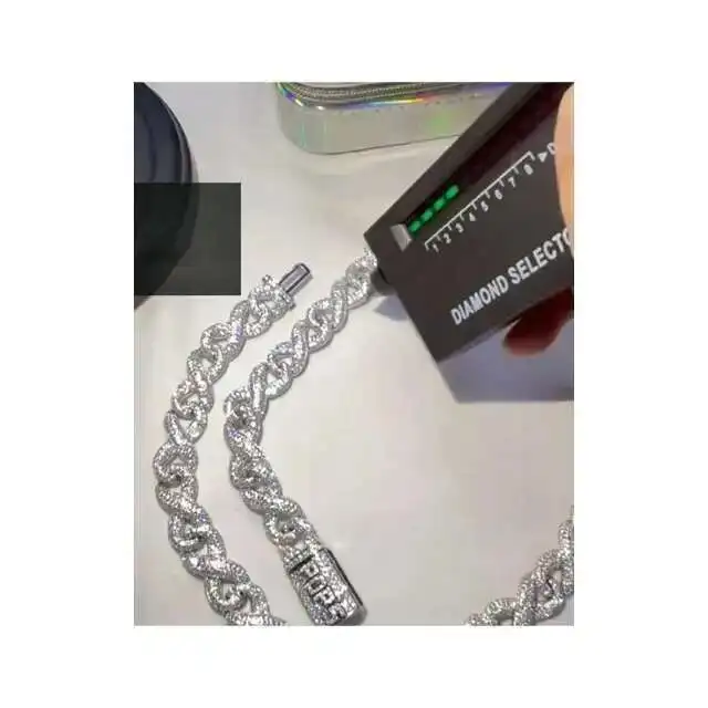 

14mm Infinity Link Chain Vvs Moissanite Diamond Stubbed 925 Sterling Silver White Gold Plated 18-24