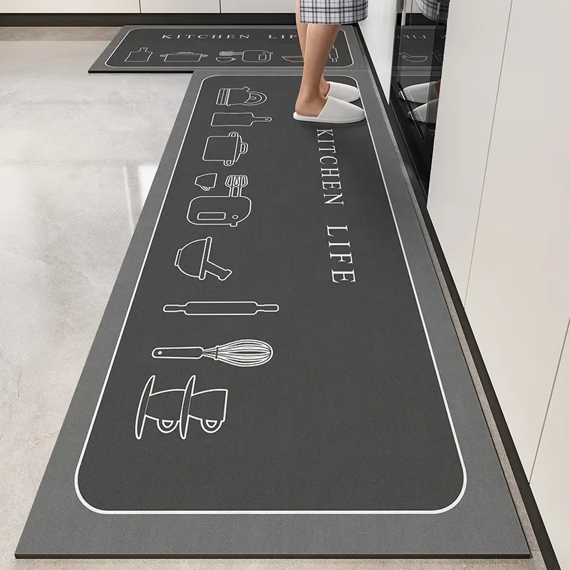 

Kitchen Carpet Modern Style Rug Pvc Leather Non-slip Floor Mat Waterproof Oil-proof Foot Mats Long Strip Home Decoration Carpets