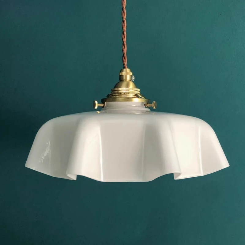 French Retro Cream Style Pendant Light Restaurant Bar Counter Bay Window Romantic Balcony Bedside Study Glass Brass Hanging Lamp