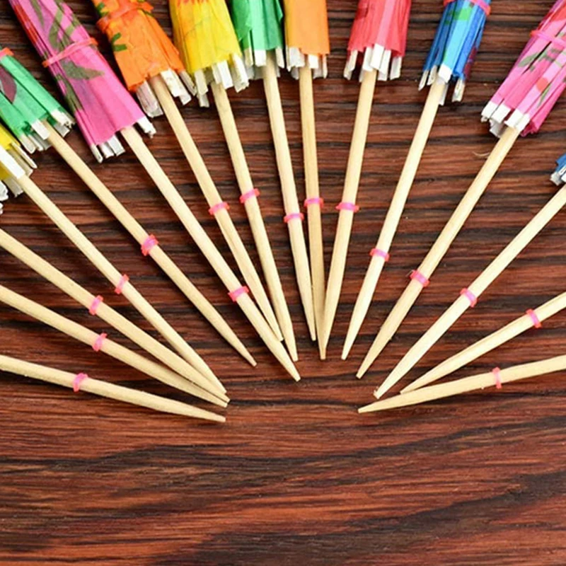 Cocktail decoration umbrella shaped bamboo stick Dim sum cake fruit stick 50 small umbrella sticks