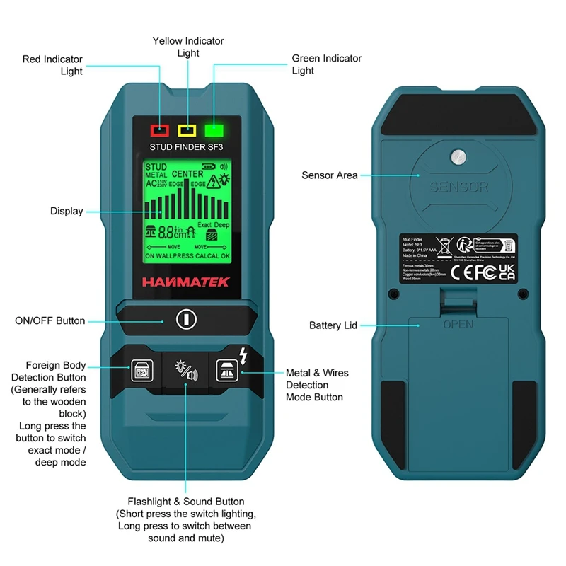 HANMATEK SF3 4 In 1 Stud Finder Wood Studs Metal Detecion Detection Of Live Cable Metal Measurement Finder Wall Detector Scanner