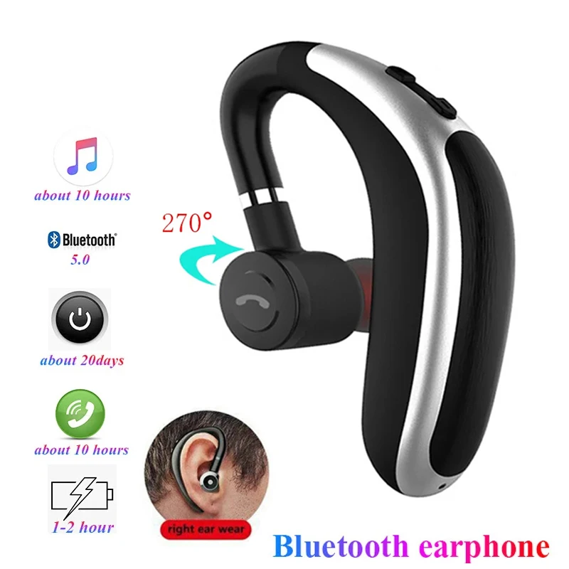 K20 Wireless Bluetooth 5.0 Universal Hook Earphones V9 Sports Business Single Ear Headset Handsfree Headphone With Mic Cellphone
