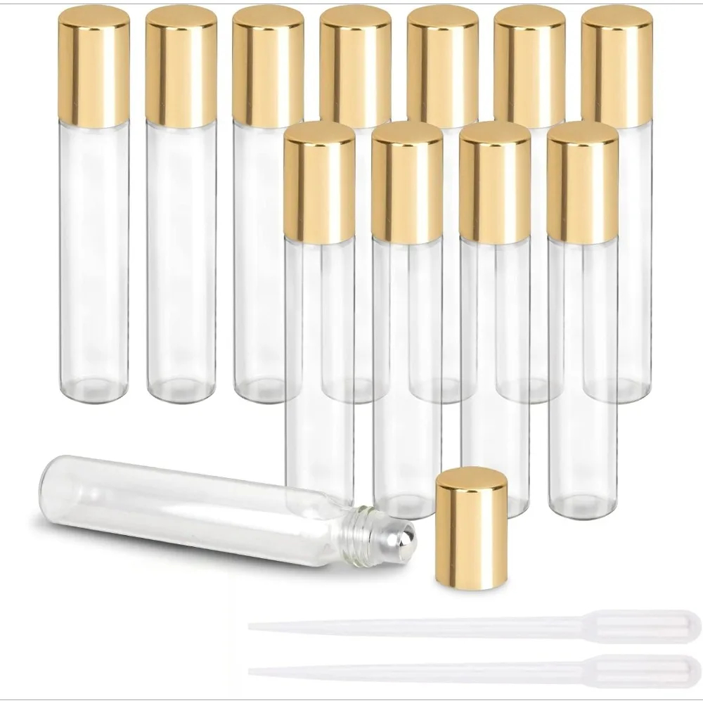 

50PCS 1/2/3/5/10ml Glass Clear Perfume Roll on Bottle Sample Essential Oil Vial with Roller Ball Refillable Cosmetic Container