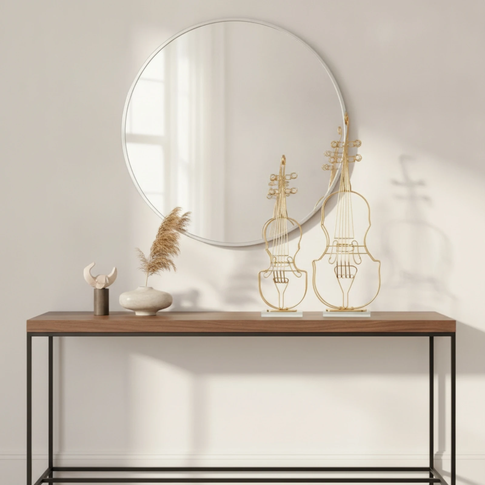2 Pieces Violin Statue with Crystal Base Modern Violin Ornament Sculpture Geometric Decor Vintage for Music Lovers, Living Room