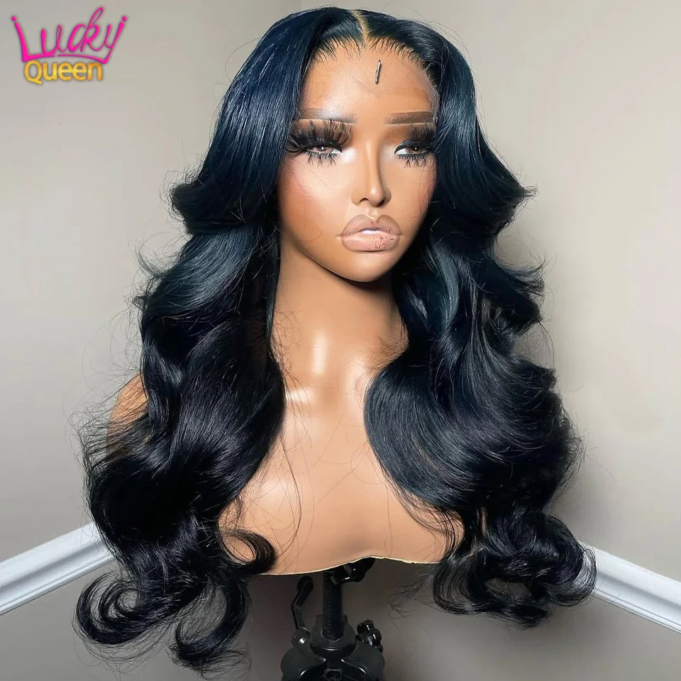 

Dark Midnight Blue Brazilian Hair Human Hair Wigs 180 Density 13X6 Transparent Lace 13X4 Frontal Pre Plucked For Women Body Wave