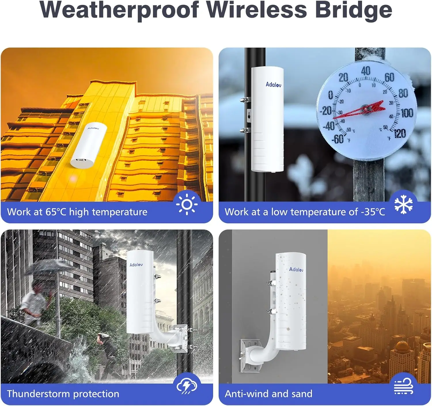 AdaLov 5KM جسر لاسلكي 2x1Gbps منافذ شبكة موسع PtP CPE361 خارجي 14dBi هوائي عالي الكسب 5.8G WiFi CPE 2 Pack