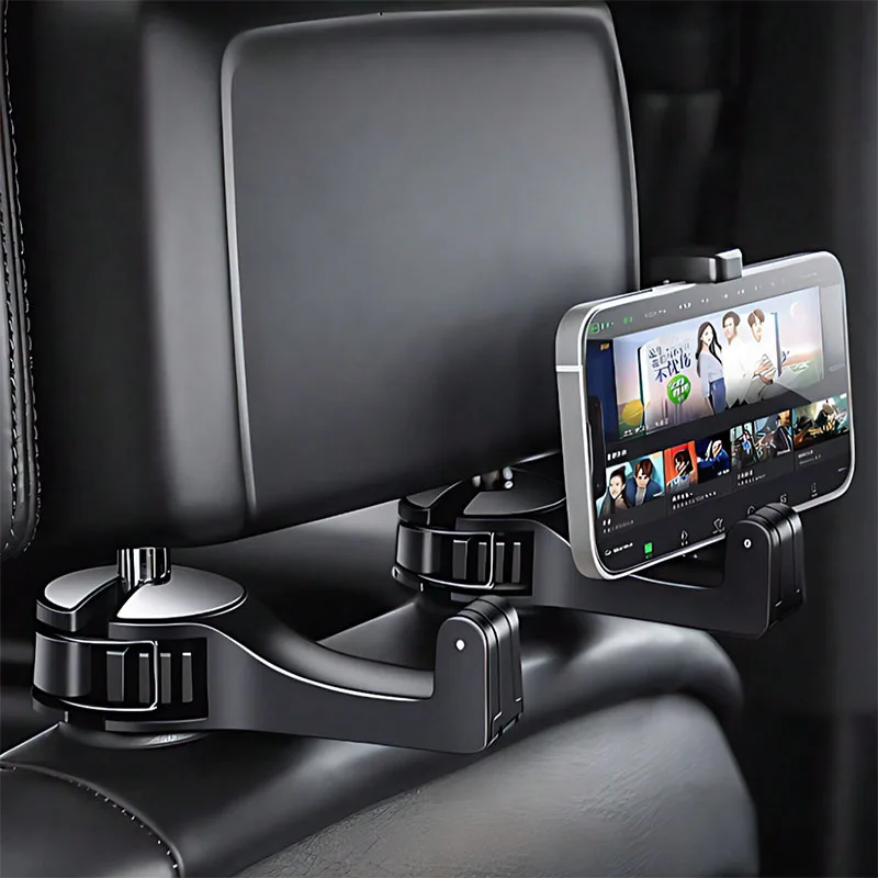 2 unidades 2 em 1 suporte para telefone com gancho para assento de carro: 360 ° Bloqueio giratório e seguro, silicone macio, ABS, design oculto, cabe em telefones de 2,1-3,9"