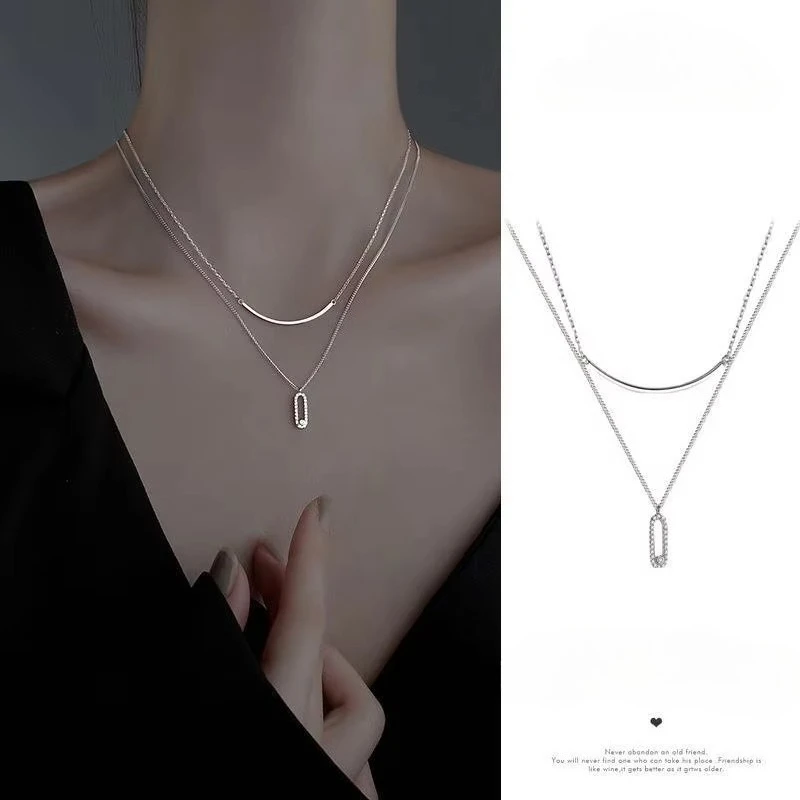 New Arrivals 925 Sterling Silver Double  Necklaces Pendant Hot Sale Pure Silver Jewelry for Women