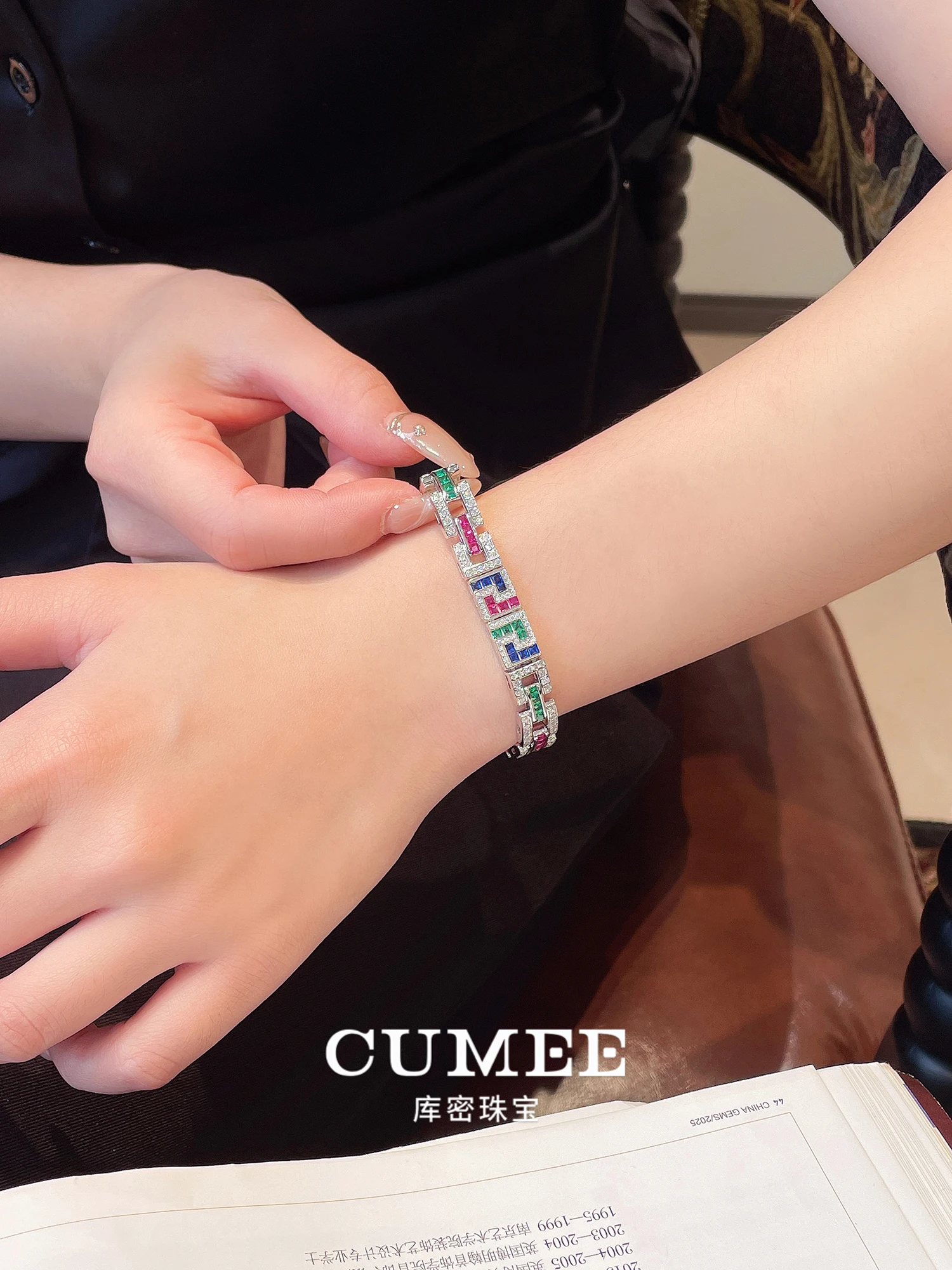 

Браслет CUMEE в дворцовом стиле, красочные женские украшения с инкрустацией драгоценными камнями, позолоченное серебро 925 пробы