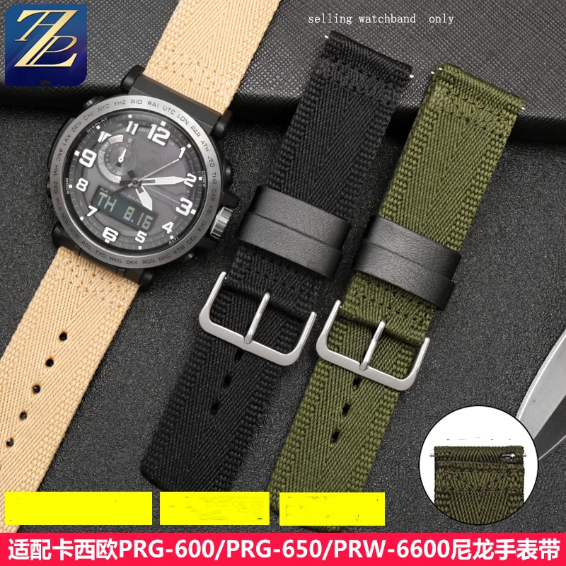 Breathable nylon watch strap For Casio PROTREK series PRG-650 PRG-600 PRW-6600 nylon canvas watch strap  Accessories 24mm