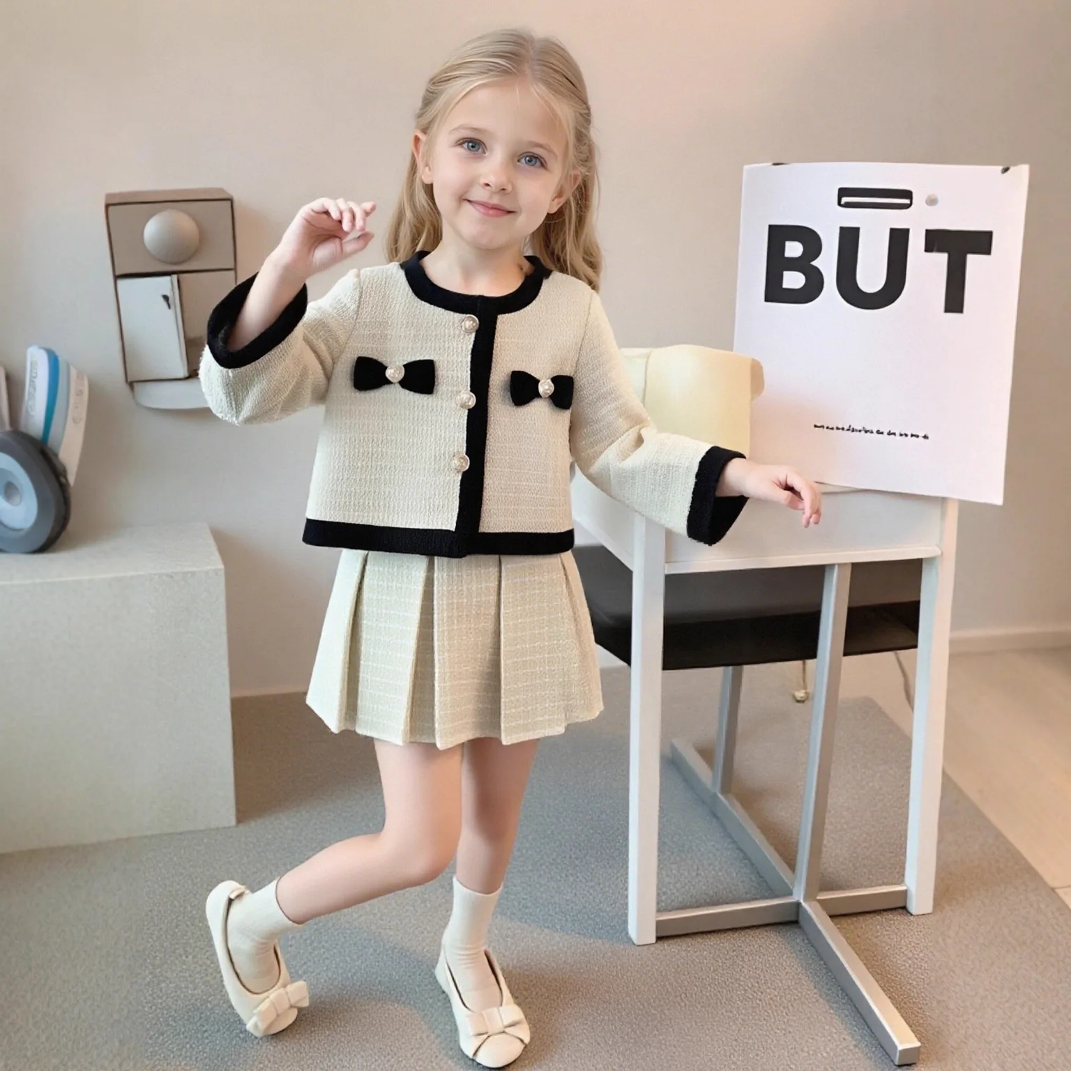 

2026 New Little Girls' Tweed Blazer Jacket with Matching Skirt Set Children's Outfit Trendy Kids' Fashion Elegant Two Piece Sets