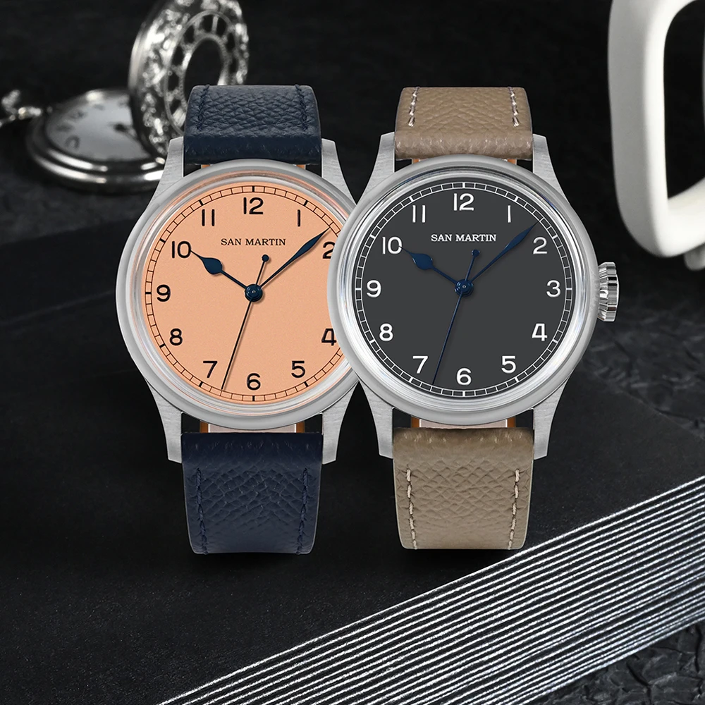 San Martin 38.5mm Pilot Watches for Men Roasted Blue Hands Simple Timepiece NH35 Automatic Mechanical Wrist Watch 10Bar SN0105G