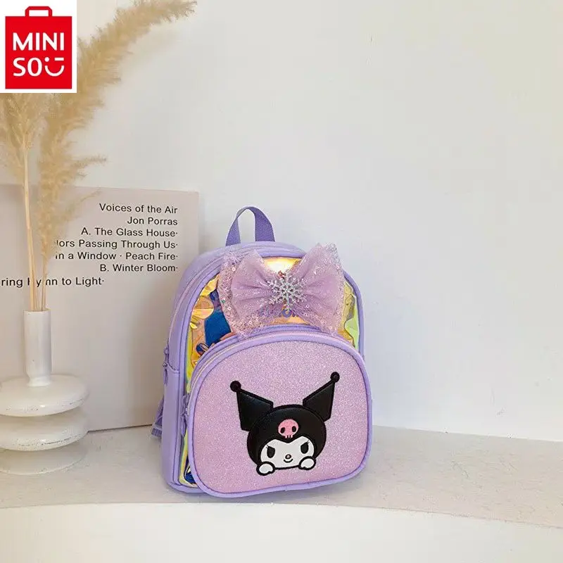 MINISO Sanrio mochila para niños, Linda mochila para estudiantes con lazo, niña de dibujos animados Kuromi Hello Kitty