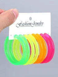 4Pairs/Set Neon Color Acrylic Hoop Earrings Set for Women Rock Punk Fluorescent Large Round Hoops Earring Party Jewelry Gifts