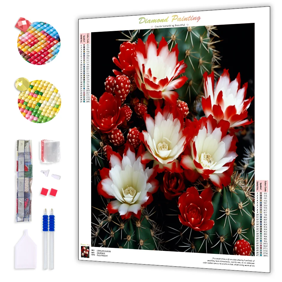 

RUOPOTY DIY Diamond Painting Cactus Flower Embroidery Painting Full Round/Square Mosaic DIY Rhinestones Home Decor Gift