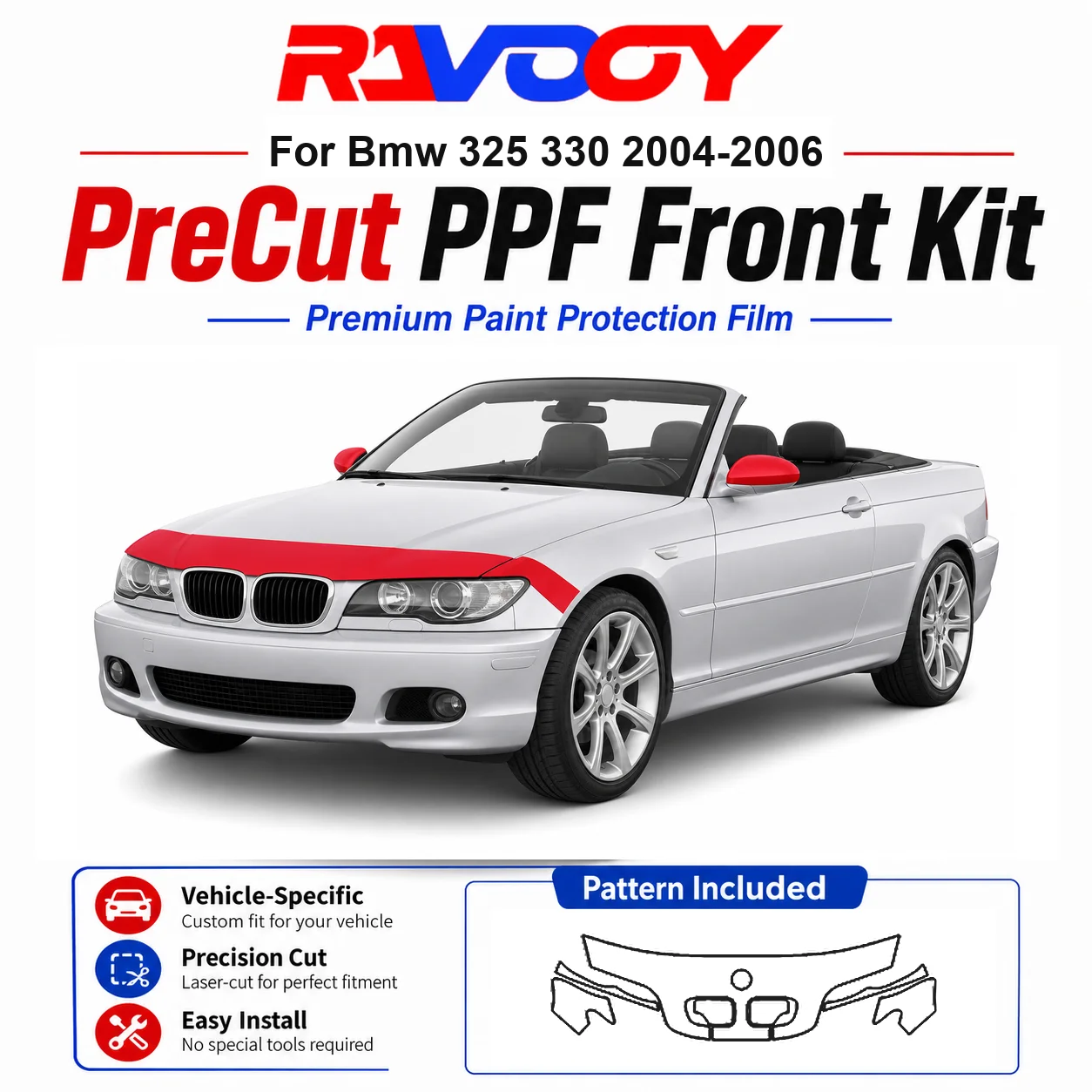 85mil-tpuプレカットppfキット-bmw-325-330-2004-2006用-フード、フェンダー＆ミラーセット-自己修復クリアブラフィルム