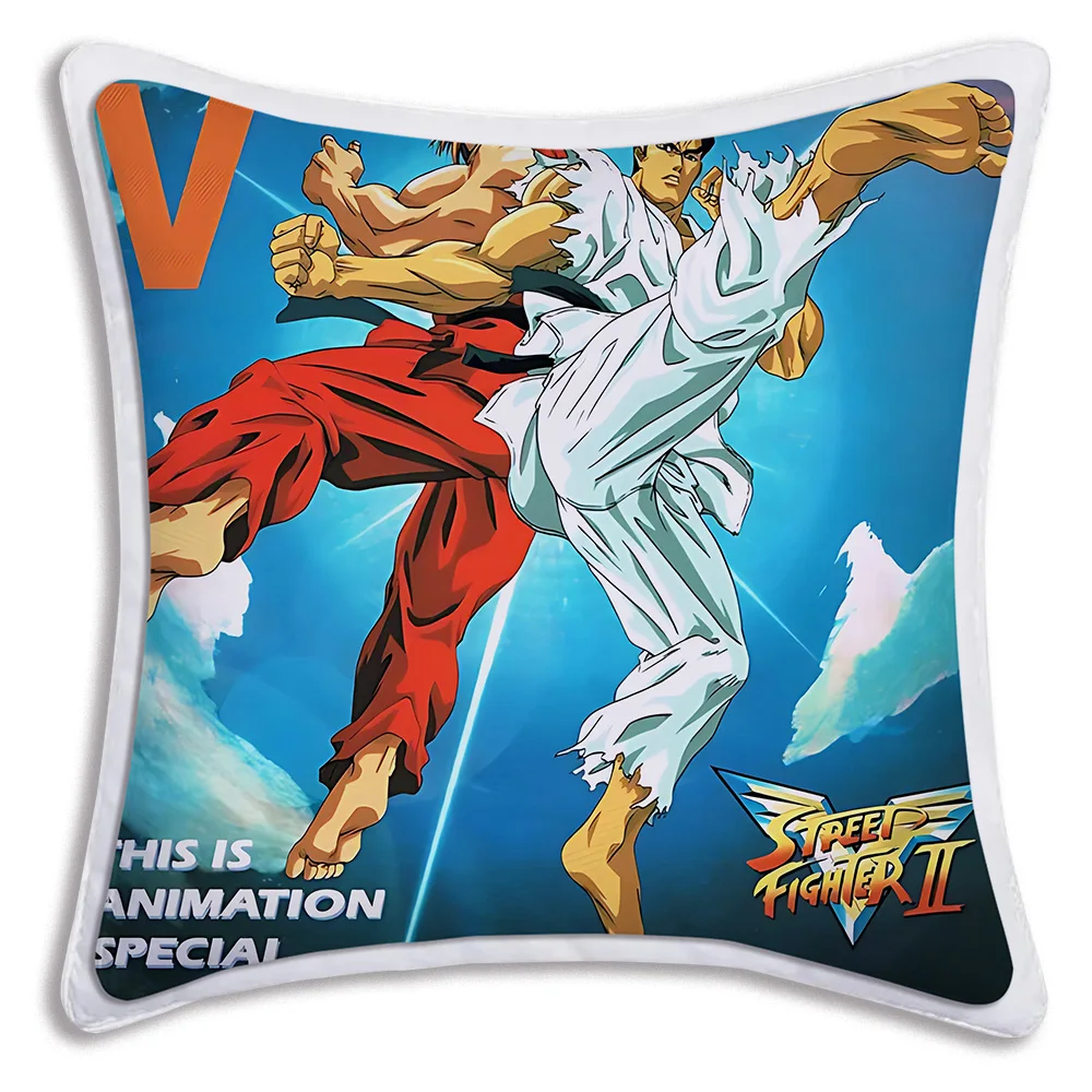 Retro Game Street Fighter Gamer Pillow Covers Cartoon Sofa Decorative Home Double-sided Printing Short Plush Cute Cushion Cover