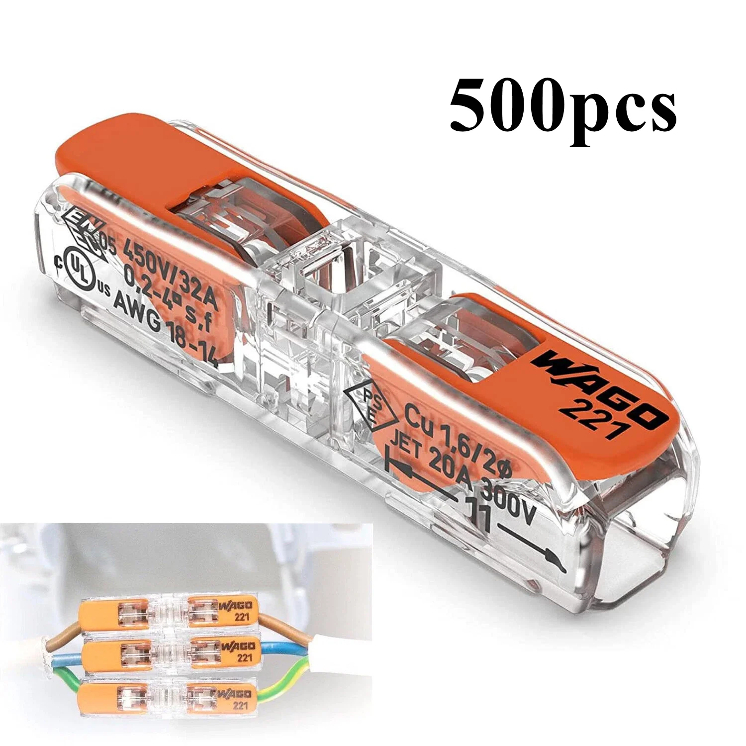 Wago 221-2411 موصل سلك ربط محطة الأسلاك المضمنة مع صواميل رافعة للاتصالات الكهربائية