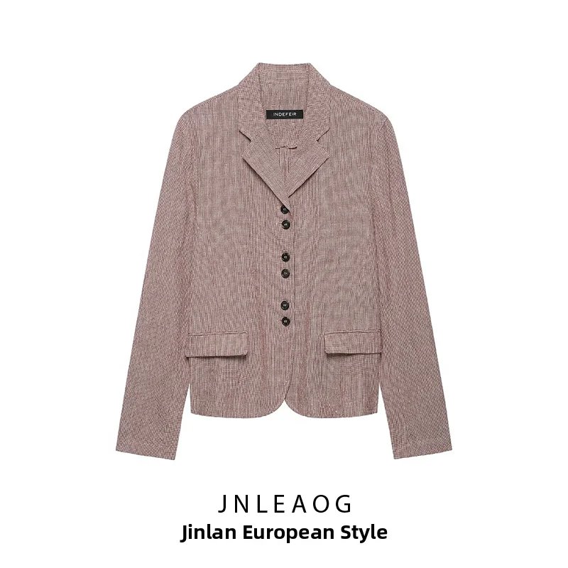 JNLEAOG Summer New Fashionable Versatile Design Elegant Suit Jacket Women's Short Outerwear Standard Fit Long Sleeve Polyester