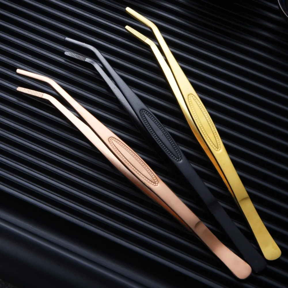 Curved Tip Stainless Steel Tweezers Withc Particles Anti-slip Tea Tweezers Ridged Handle 22cm Cocktail Garnish Tongs Tea Cup