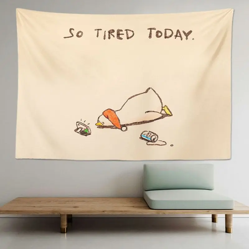 VIKAMA Tired Duck Funny Tapestry, Cute Lazy Animal Wall Hanging for Bedroom Dorm Cozy Minimalist Decor