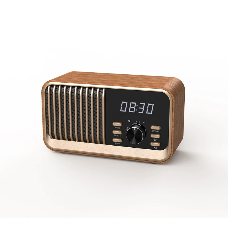 

Solid wood retro bluetooth speaker high sound quality home subwoofer stereo with clock alarm clock radio
