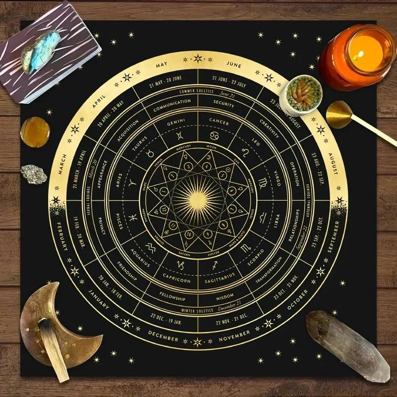 1pc Tarot card tablecloth, 12 zodiac astrology altar cloth, fortune astrology prophecy card mat, drop board game tablecloth