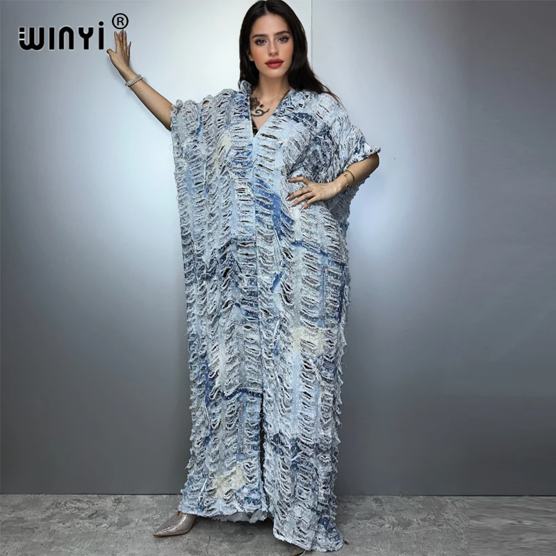 WINYI summer Original openwork loose denim jumpsuit fashion cover up