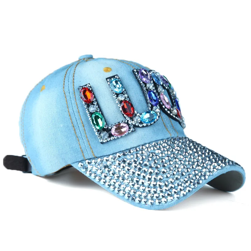 [YARBUU] Four Seasons Baseball Cap For Women Casual Hat Denim Gorras Rhinestone Caps Letter LUCK Casquette Hats