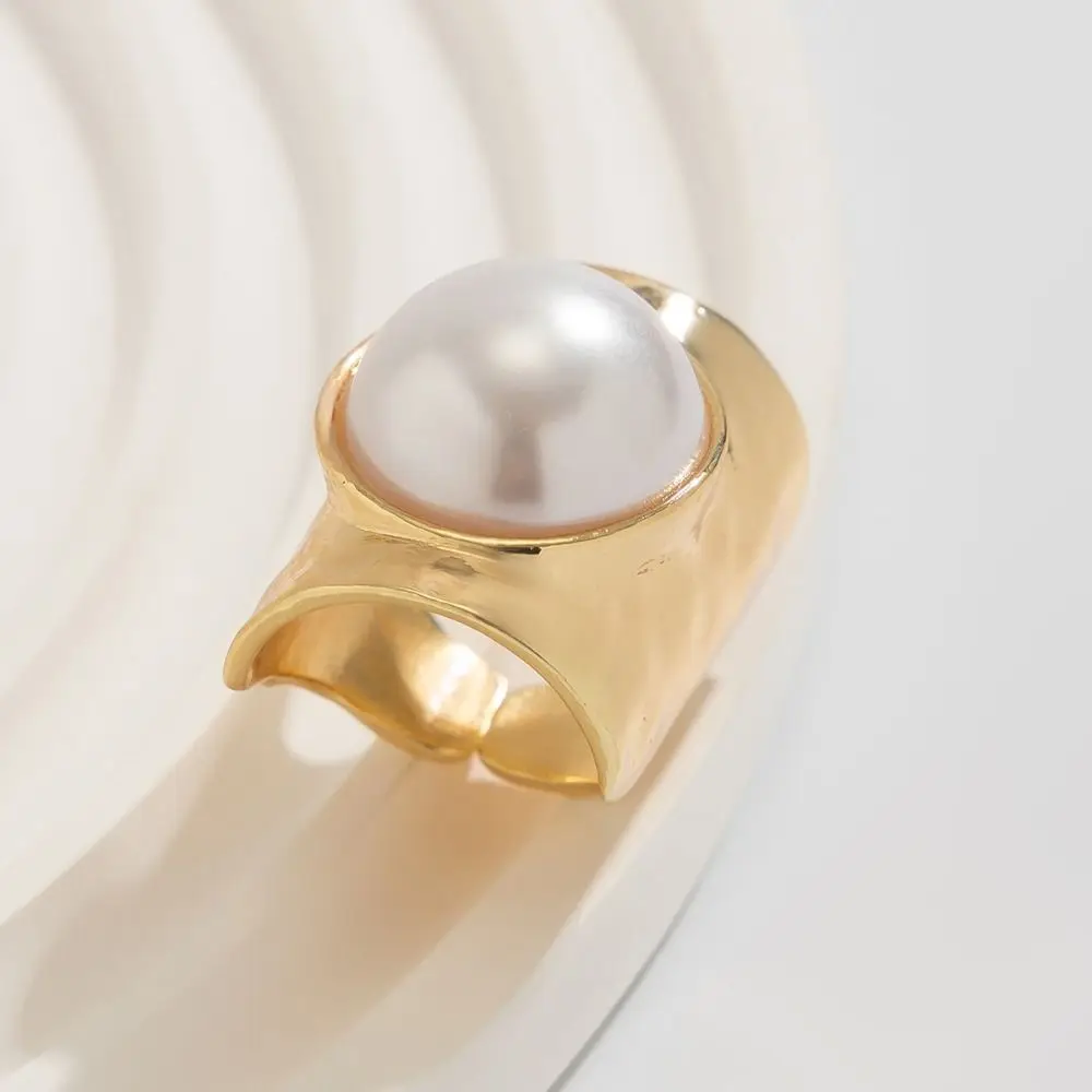 Mode Onregelmatige Wijd Open Ringen Imitatie Parel Metalen Vinger Ring Geometrische Verstelbare Ringen Sieraden Accessoires