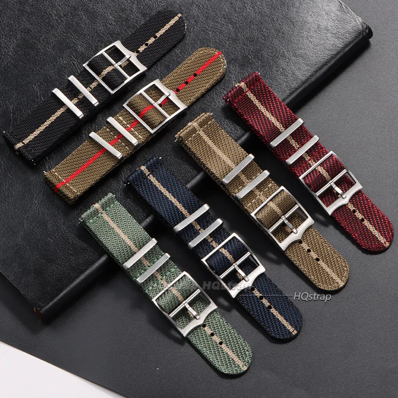 Nylon Watch Strap 20mm 22mm Stripe Watchband Replacement Sport Bracelet for Military Wristband Men Women Quick Release Band