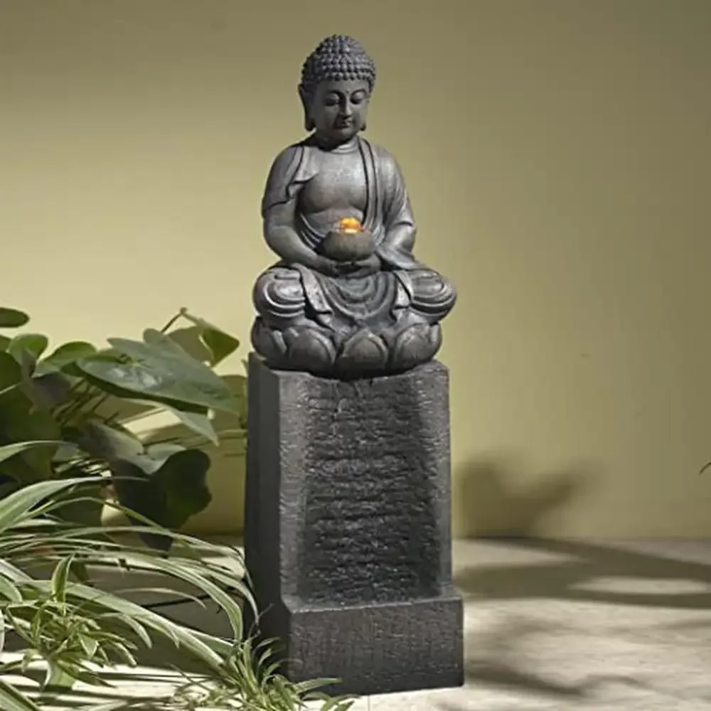 

LED Lighted Buddha Garden Fountain Relaxing Zen Water Feature Outdoor Patio Décor Resin Statue with Recirculating Pump 35'' Gray