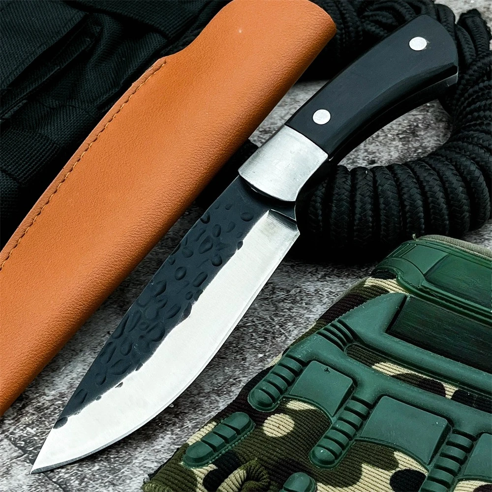 

Самый продаваемый высококачественный уличный нож из кованой стали с прямыми лезвиями и ручкой из черного дерева, инструмент для рыбалки, охоты, EDC, праздничные подарки
