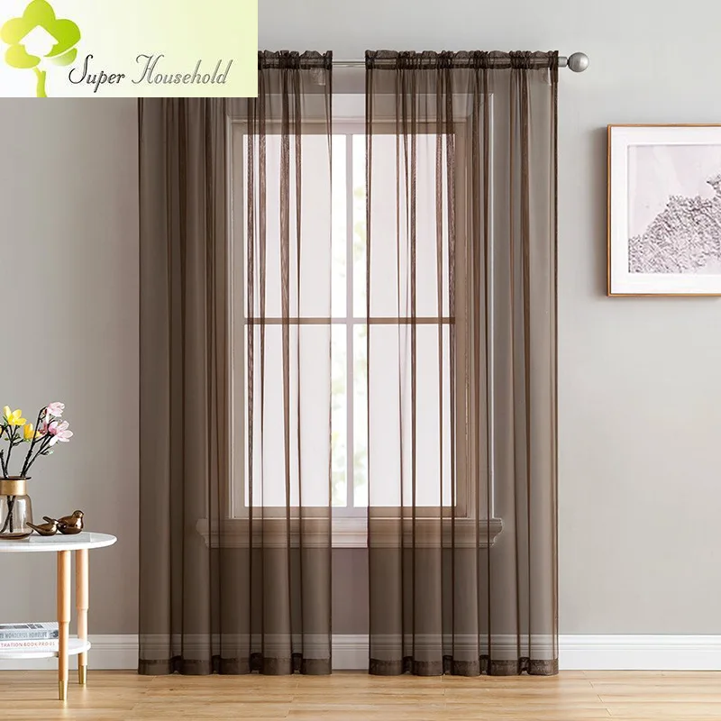 Modern White Sheer Voile Curtains for Living Room Pure Tulle Bedroom Kitchen Curtain Brown Translucidus Home Window Decoration