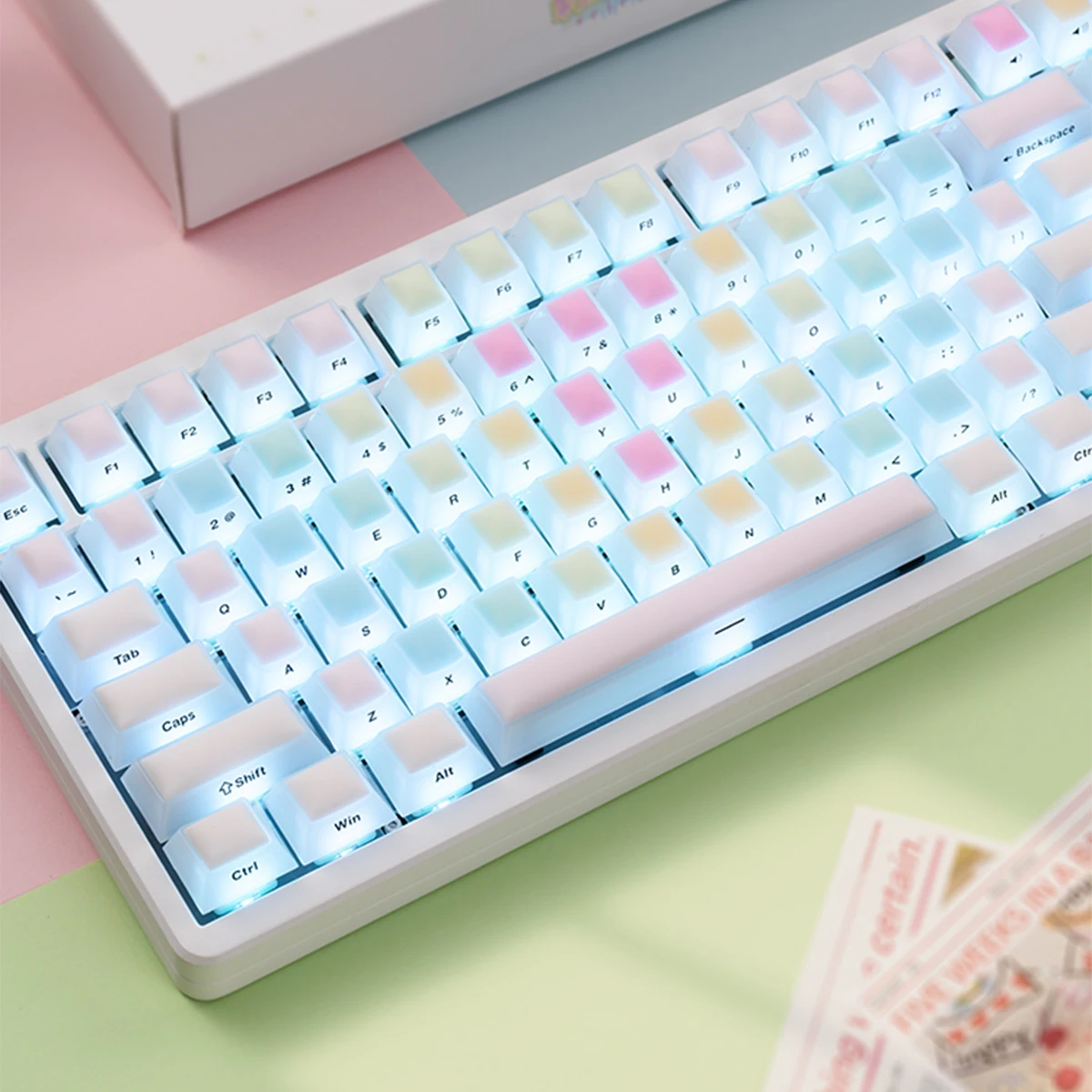 

Rainbow Jelly Keycaps Soft Silicone Gel Keycaps 126 keys Double shot Cherry Profile PC keycaps For MX Cherry Mechanical Keyboard