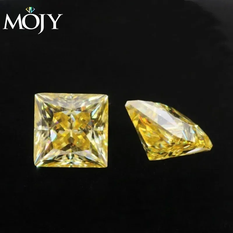 

MOJY Princess Cut Lemon Yellow Moissanite Stone with GRA Waist Code Diamond Gemstone VVS Excellent for Custom Jewelry Making