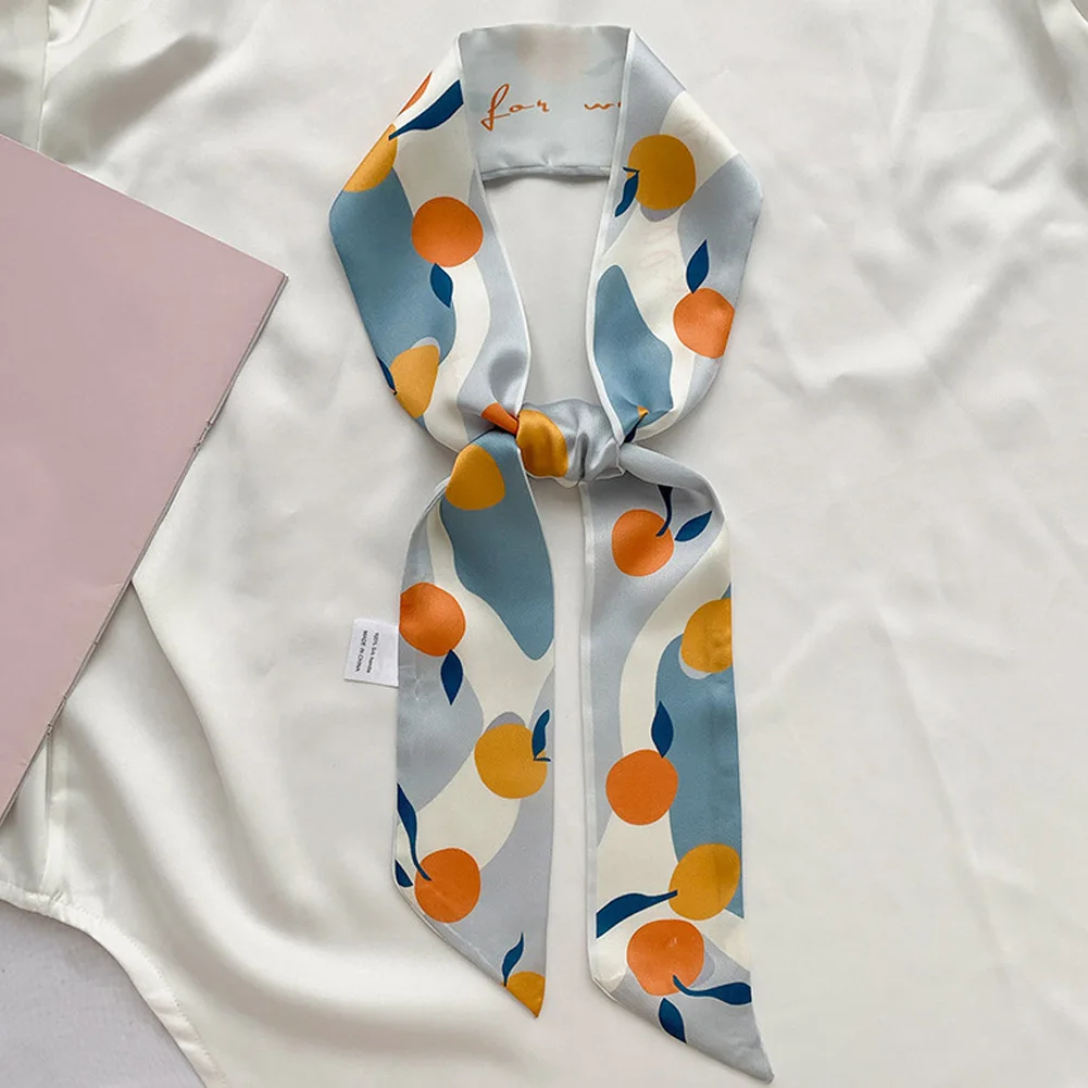 Printed Fruit Fashion Multi-Function Small Silk Scarf Women's Narrow Neckerchief Tie Package Belt Hair Band Skinny Scarf