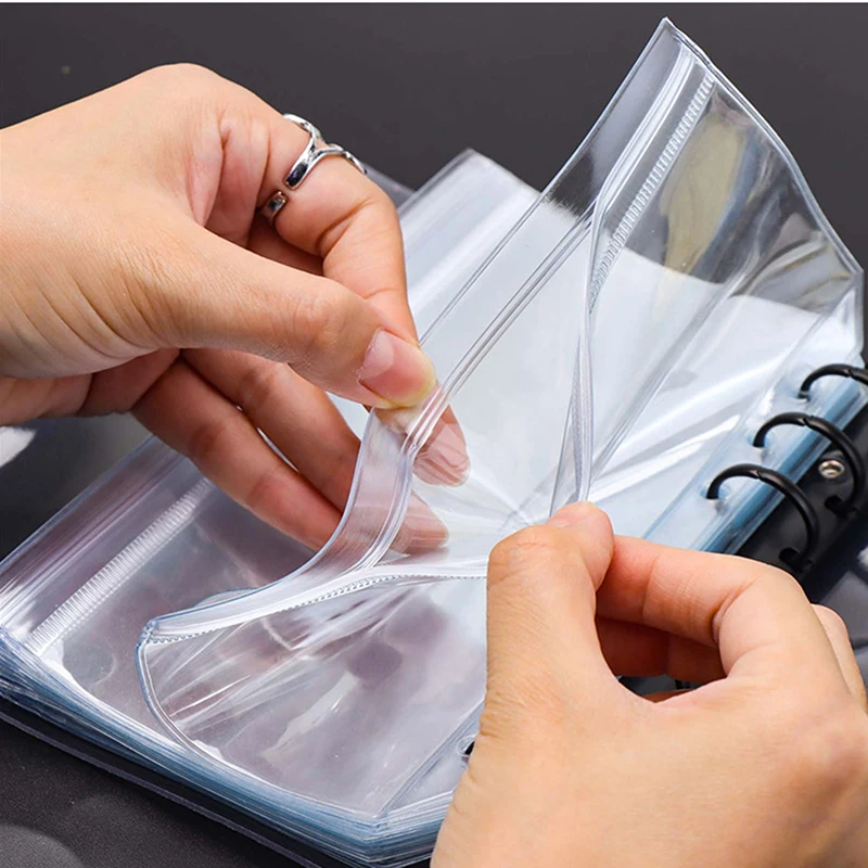 New 6PCS A5/A6/A7 6 Holes 3-layer Double-sided Binder Pockets ,Transparent Zipper Folders And Side Open Folders, Waterproof PVC