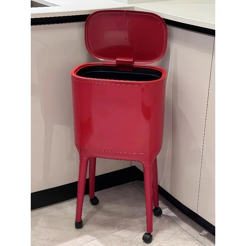 

High Kitchen Trash Can Tall Garbage Bin Plastic Dustbin with Legs and Wheels Large Capacity Wastebasket